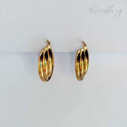 18K Gold Plated Twisted Triplets Hoop Earrings