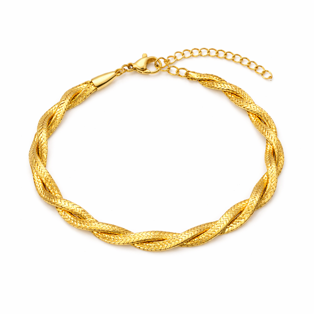 18k gold plated braided snake chain bracelet, water & tarnish proof packshot