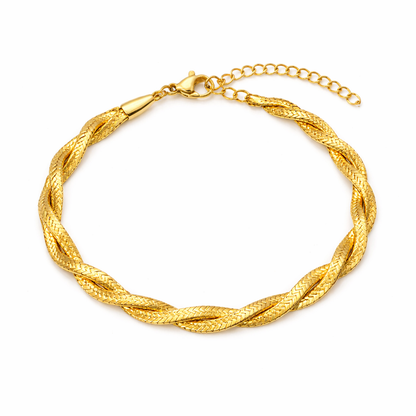18k gold plated braided snake chain bracelet, water & tarnish proof packshot