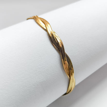 18k gold plated braided snake chain bracelet, water & tarnish proof