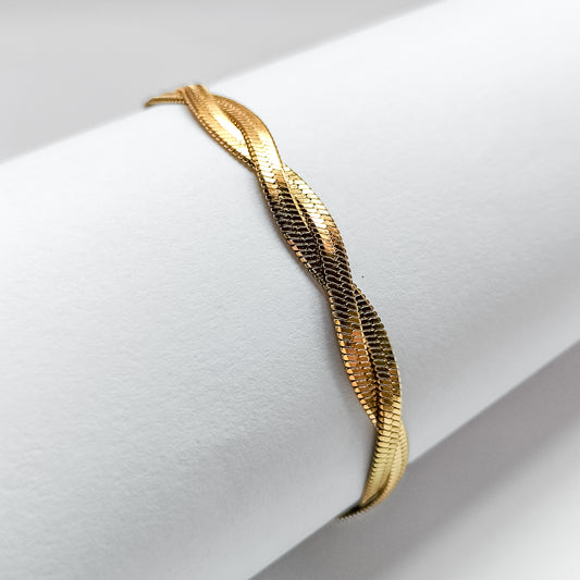 18k gold plated braided snake chain bracelet, water & tarnish proof