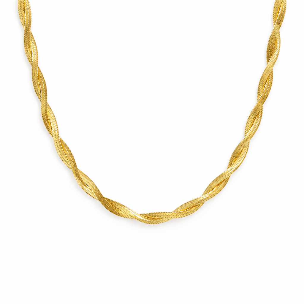 18k gold plated braided snake chain necklace, water and tarnish proof packshot