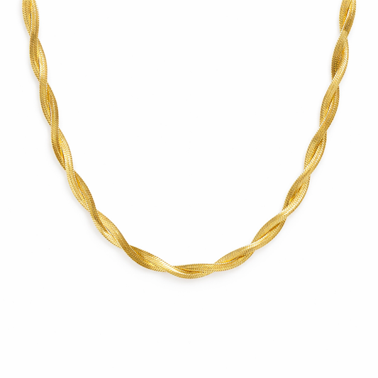 18k gold plated braided snake chain necklace, water and tarnish proof packshot