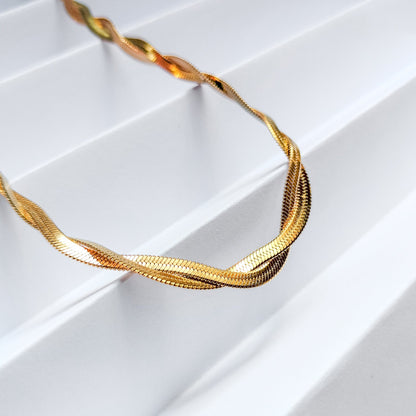 18k gold plated braided snake chain, water and tarnish proof