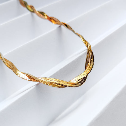 18k gold plated braided snake chain, water and tarnish proof