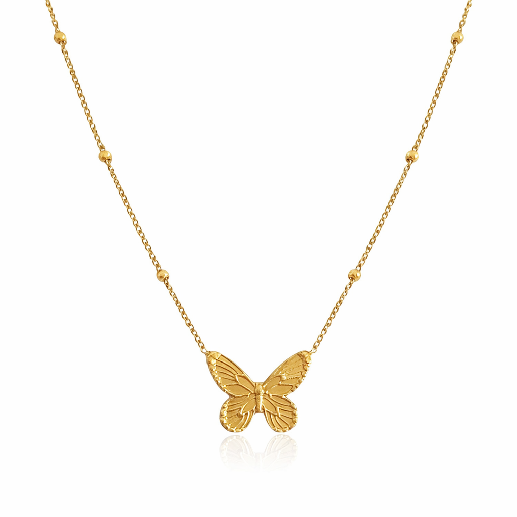 18k gold plated detailed butterfly necklace, water and tarnish proof packshot