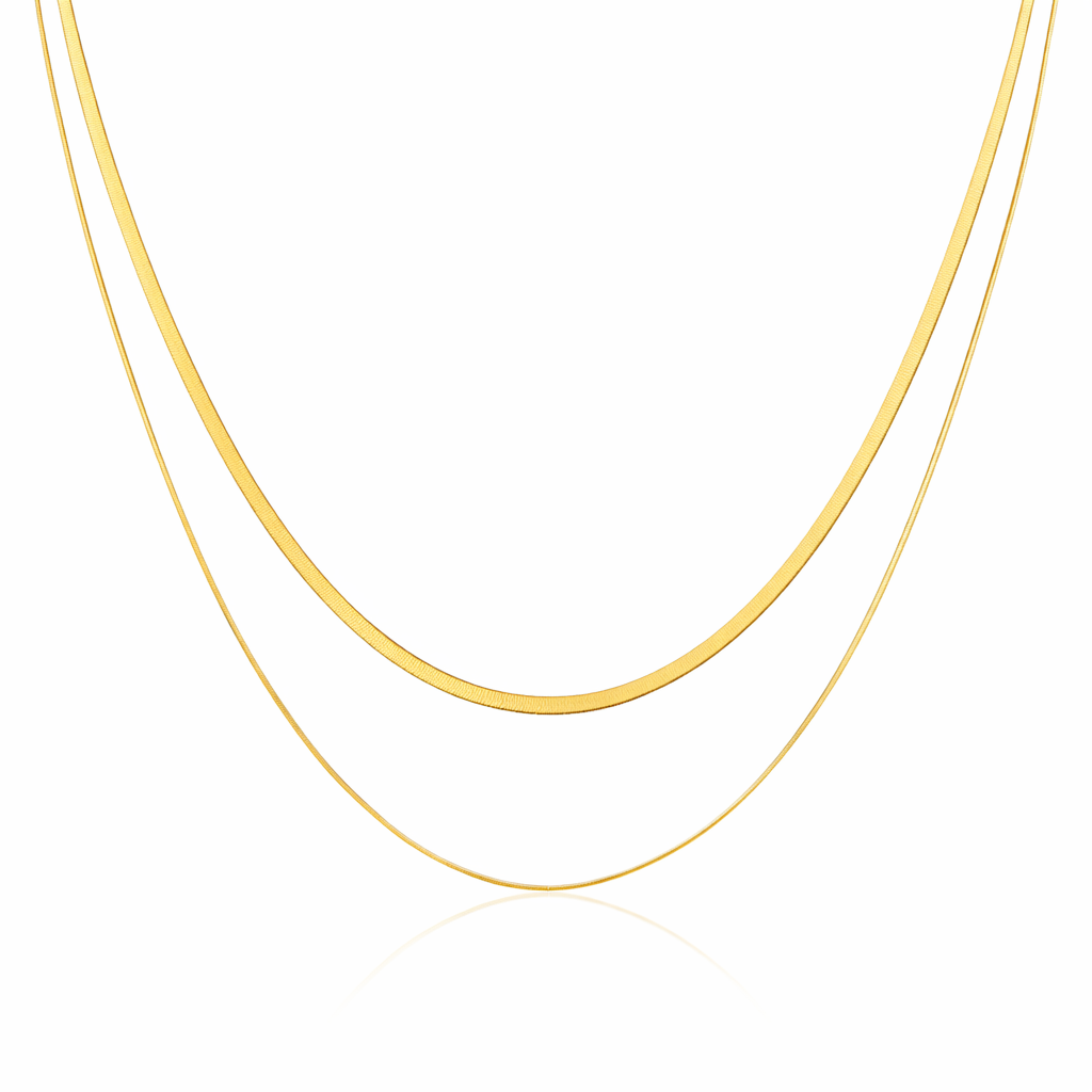 18k gold plated double snake chain necklace, water and tarnish proof packshot