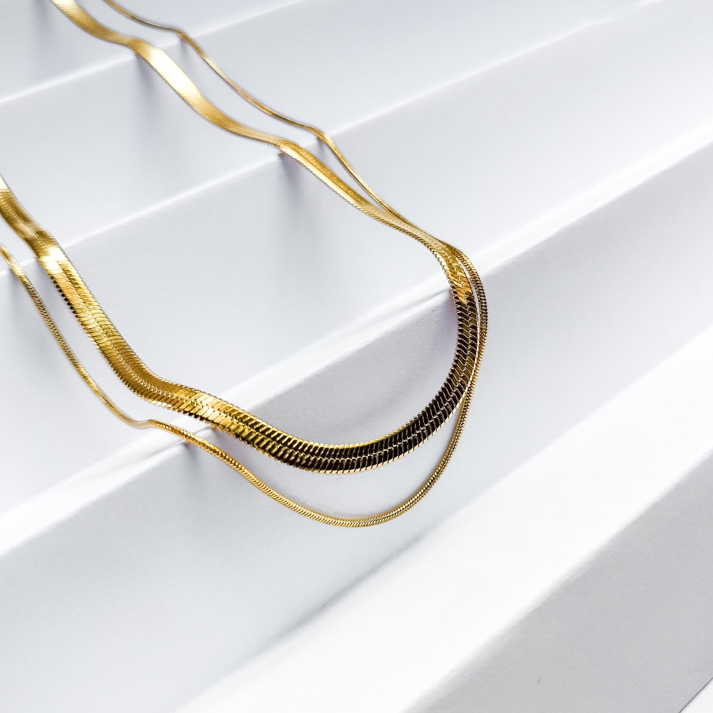 18k gold plated double snake chain necklace, water and tarnish proof