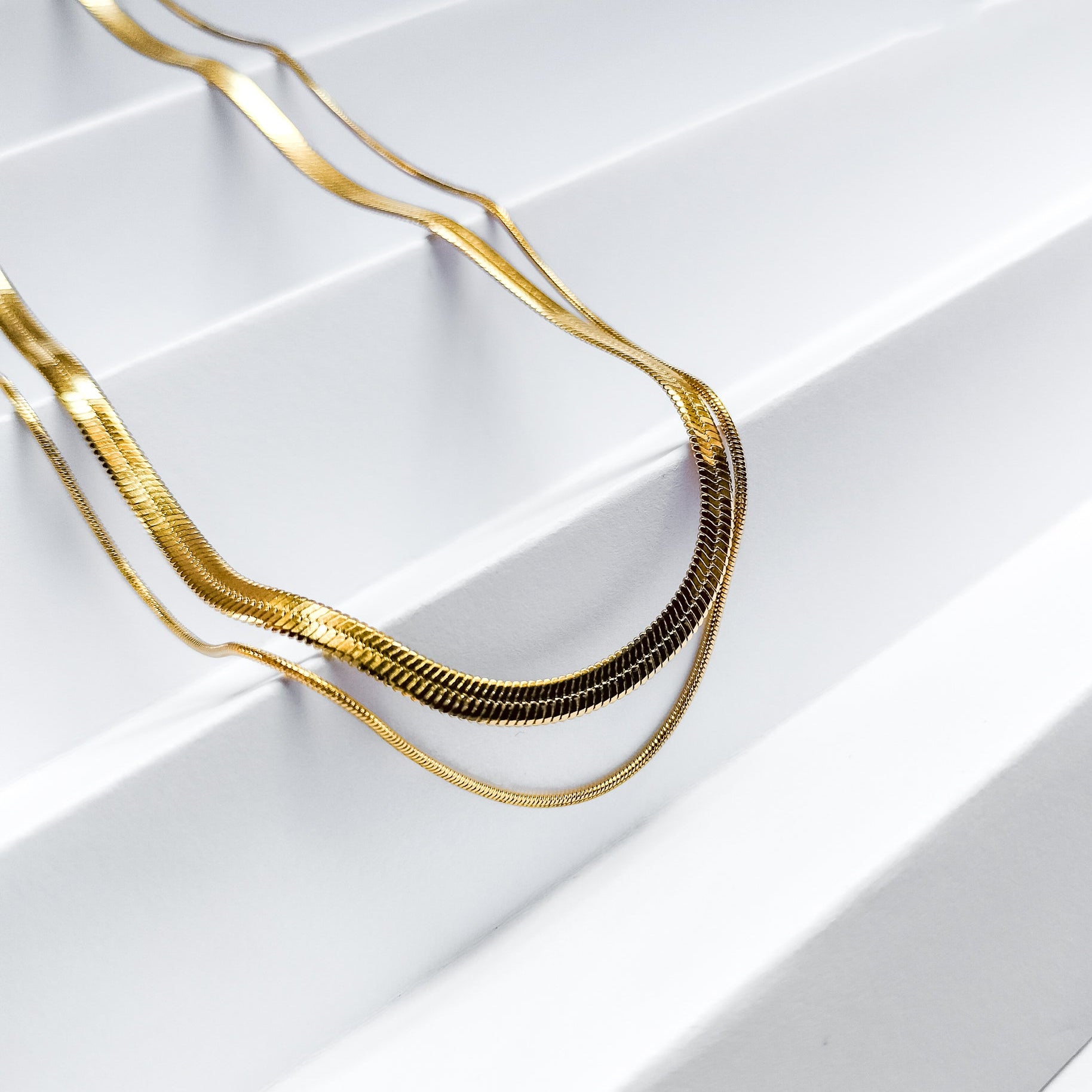 18k gold plated double snake chain necklace, water and tarnish proof