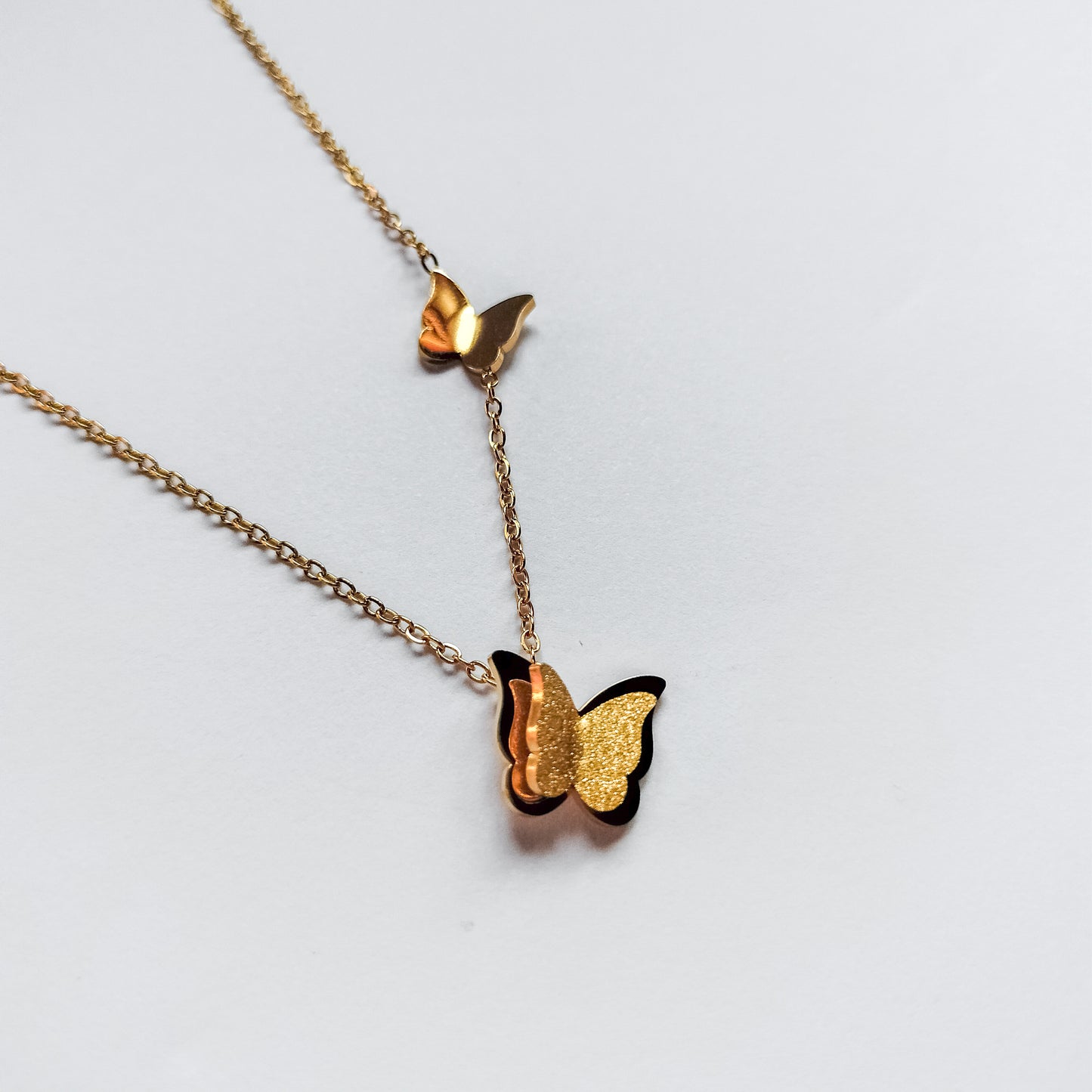 18k gold plated glitzy butterfly necklace, water and tarnish proof