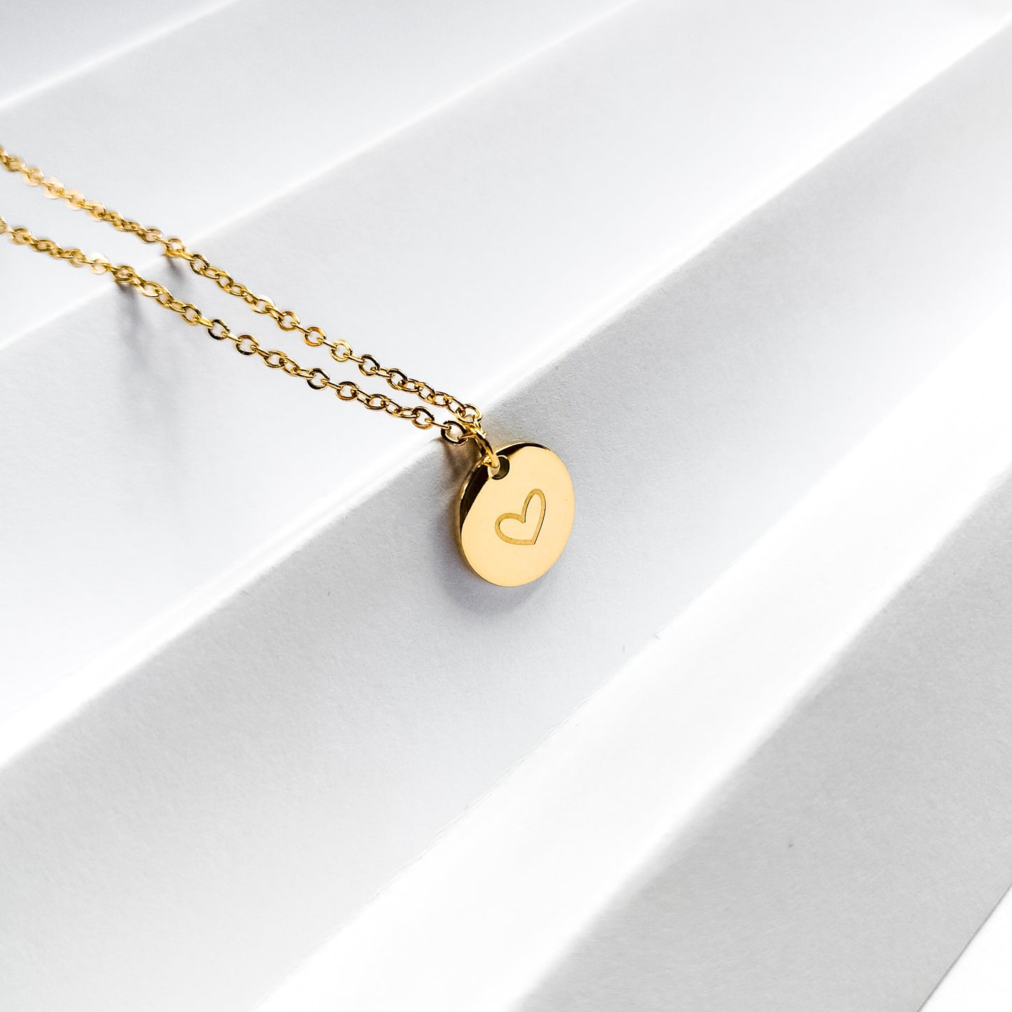18k gold plated heart disk necklace, water and tarnish proof