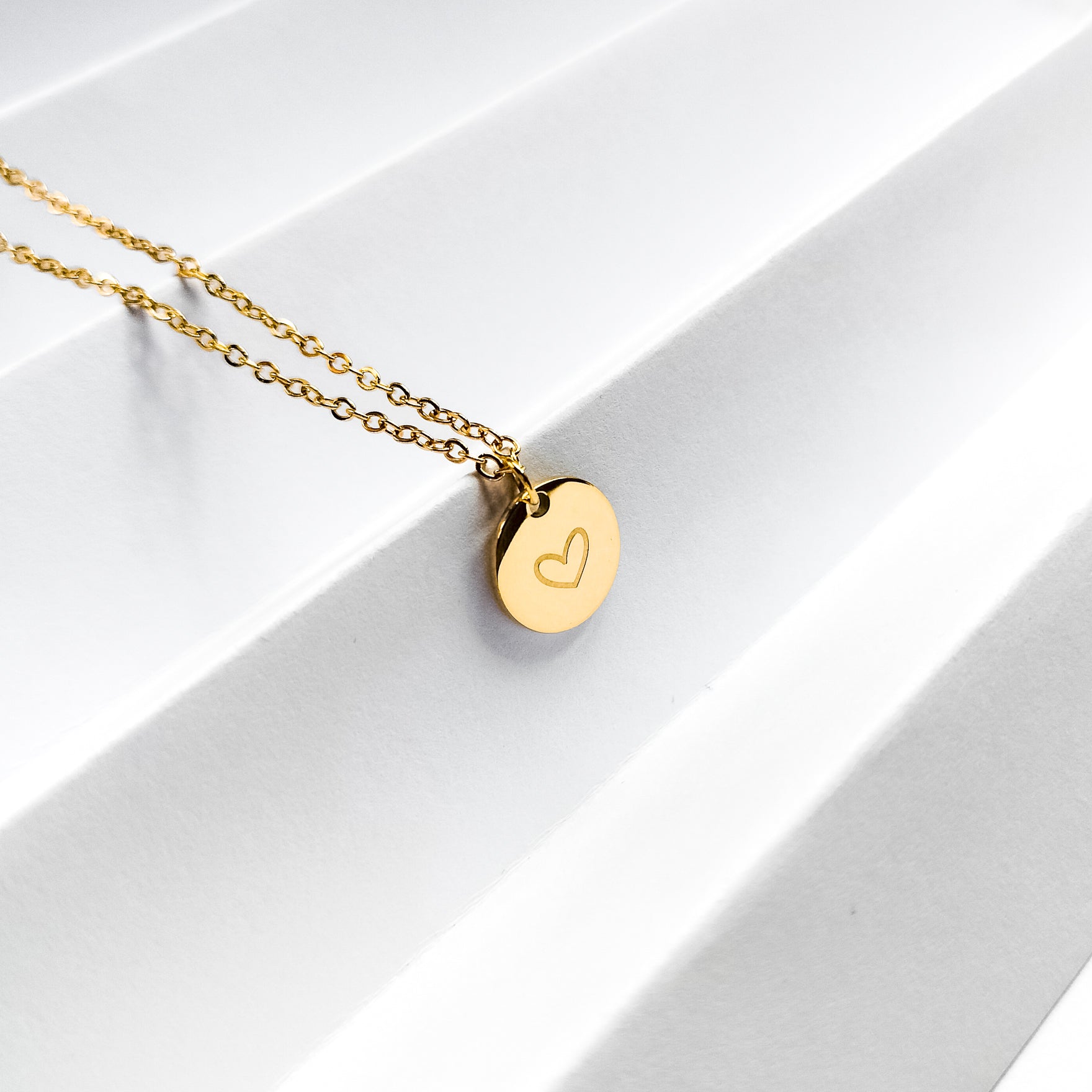 18k gold plated heart disk necklace, water and tarnish proof