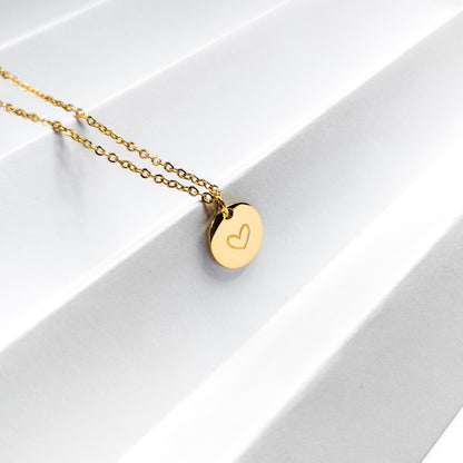 18k gold plated heart disk necklace, water and tarnish proof