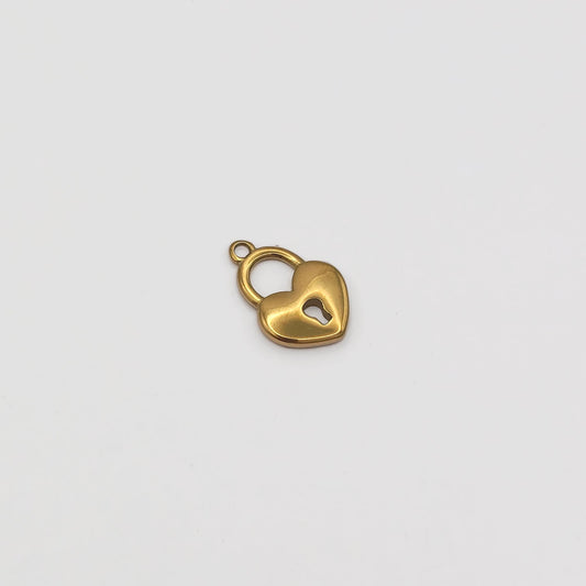 18k gold plated heart padlock charm, waterproof and tarnish resistant