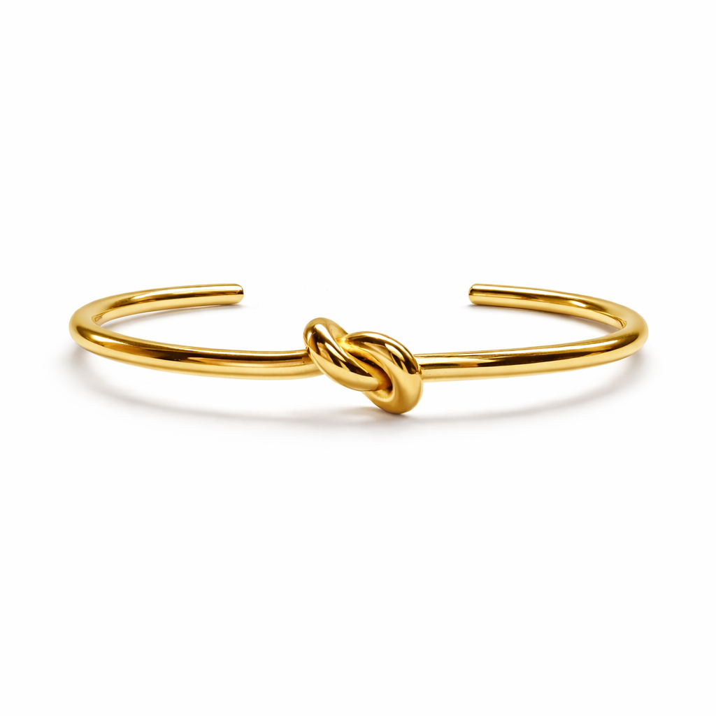 18k gold plated knot bangle, water & tarnish proof packshot