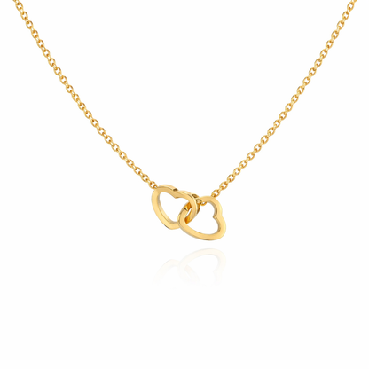 18k gold plated linked hearts necklace, water and tarnish proof packshot