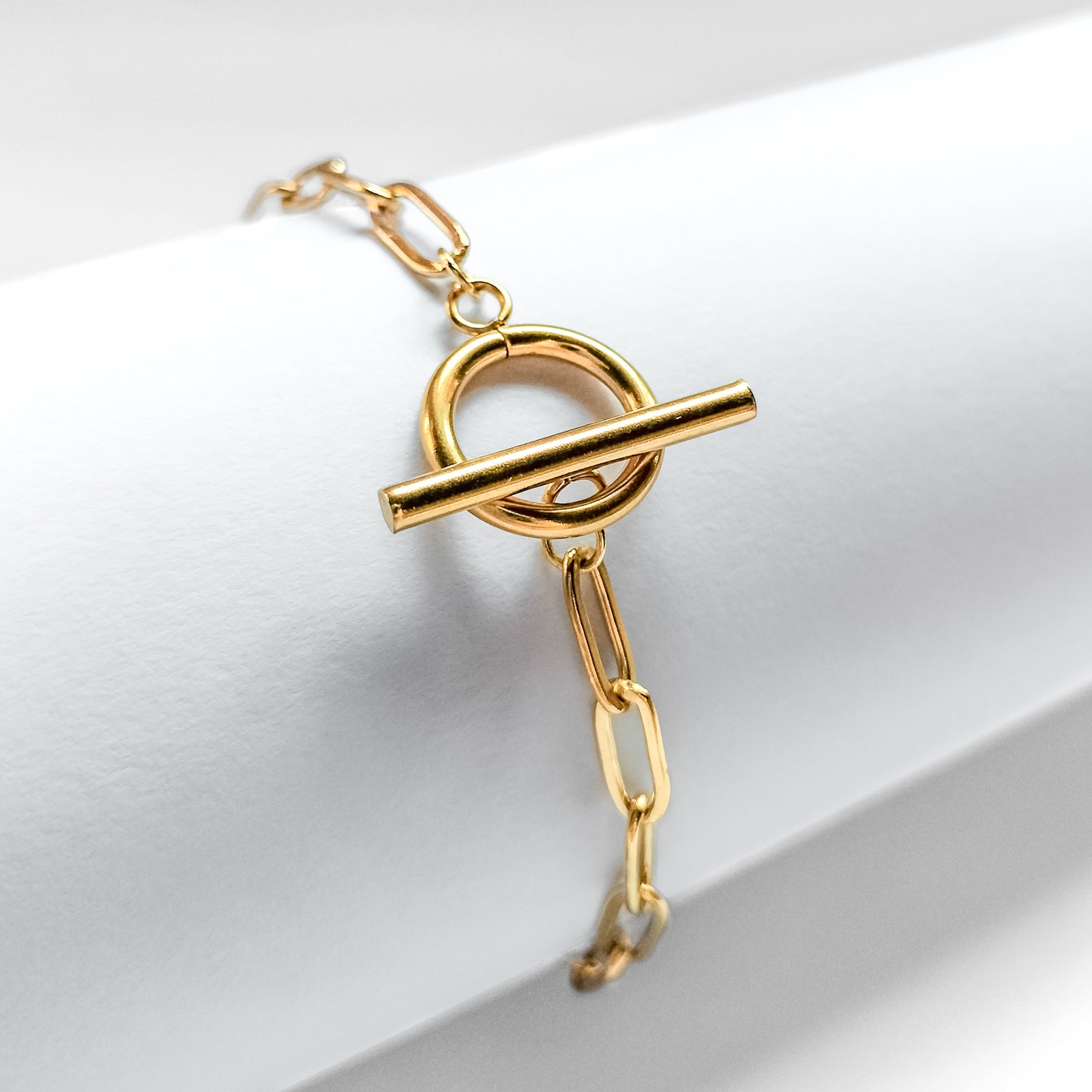 18k gold plated ot paperclip chain bracelet, water and tarnish proof 