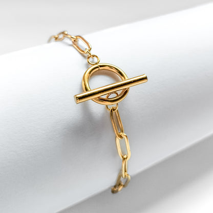18k gold plated ot paperclip chain bracelet, water and tarnish proof 