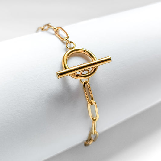 18k gold plated ot paperclip chain bracelet, water and tarnish proof 
