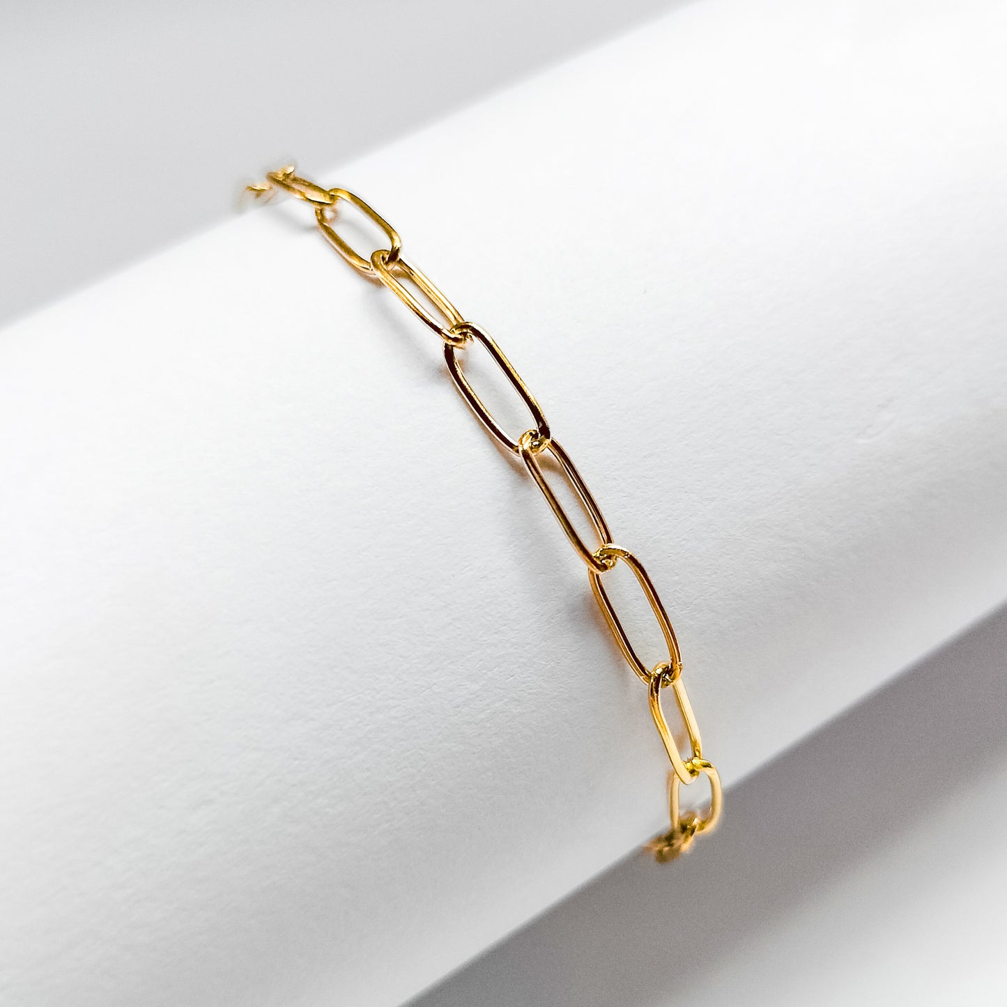 18k gold plated paperclip chain bracelet, water & tarnish proof