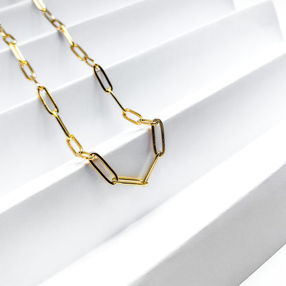 18k gold plated paperclip chain necklace, water and tarnish proof
