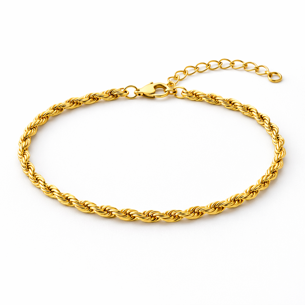 18k gold plated rope chain bracelet, water & tarnish proof packshot