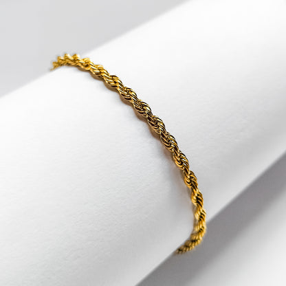 18k gold plated rope chain bracelet, water & tarnish proof