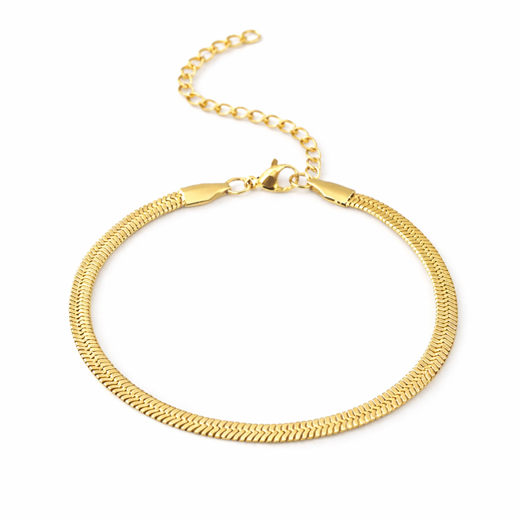 18k gold plated snake chain bracelet, water and tarnish proof packshot
