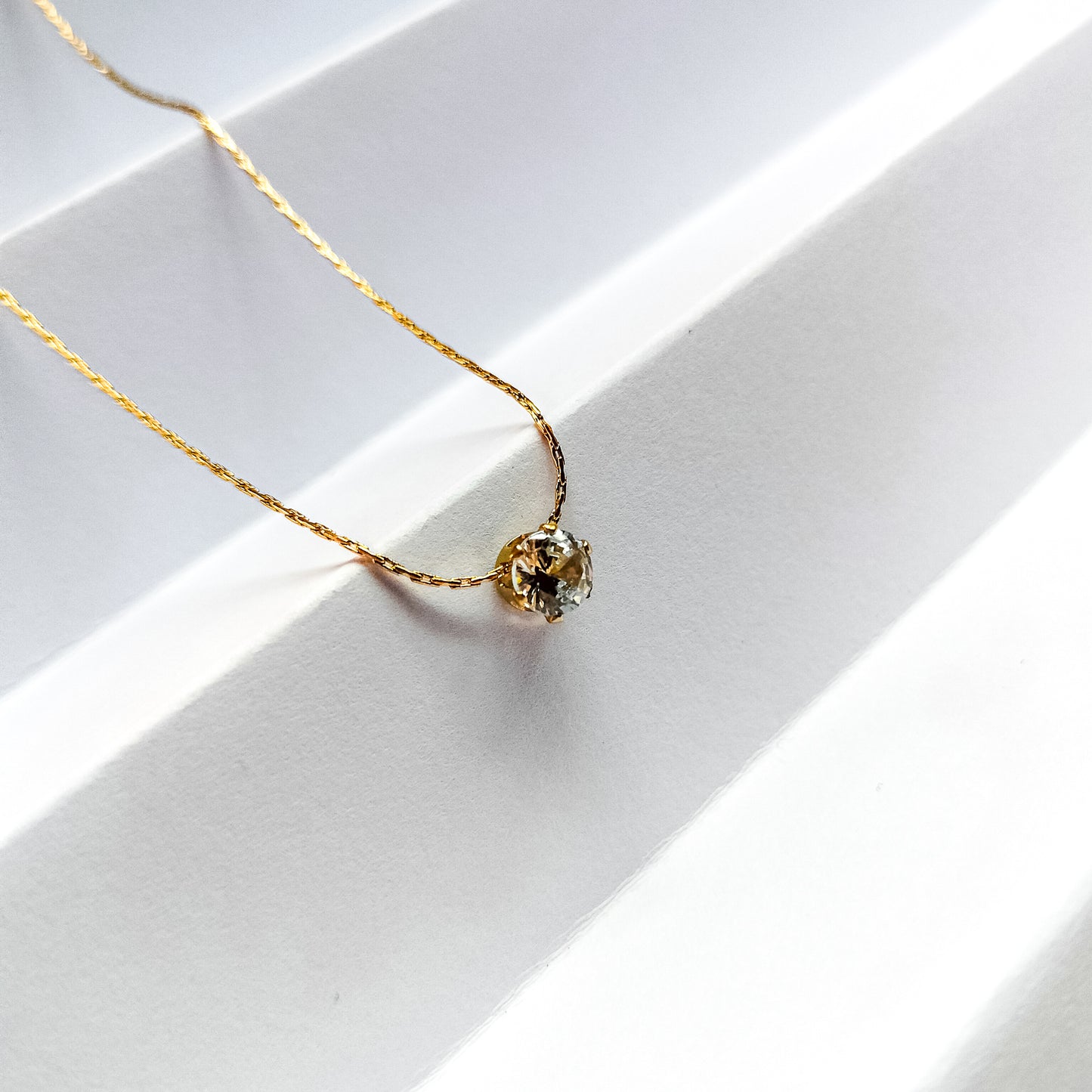 18k gold plated solitaire cubic zirconia necklace, water and tarnish proof
