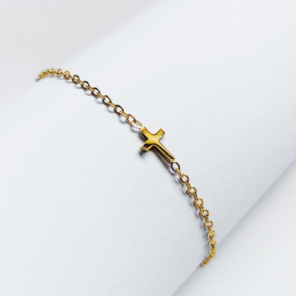 18K gold plated tiny cross bracelet, waterproof and tarnish resistant 