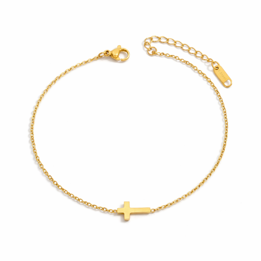 18K gold plated tiny cross bracelet, waterproof and tarnish resistant