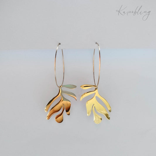 18K Gold Plated Leaf Hoop Earrings