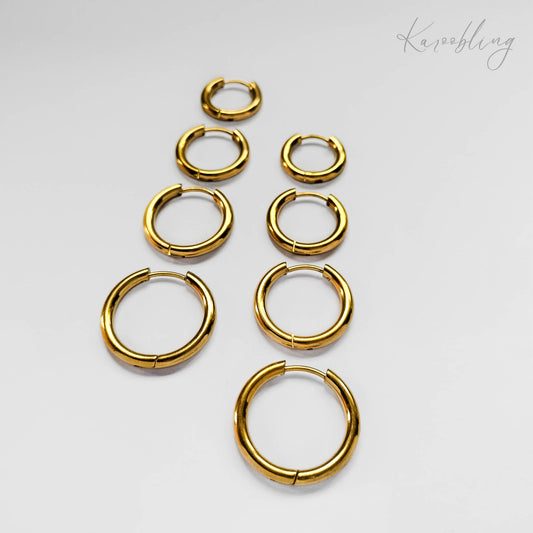 18K Gold Plated Minimalist Hoop Earrings - close up