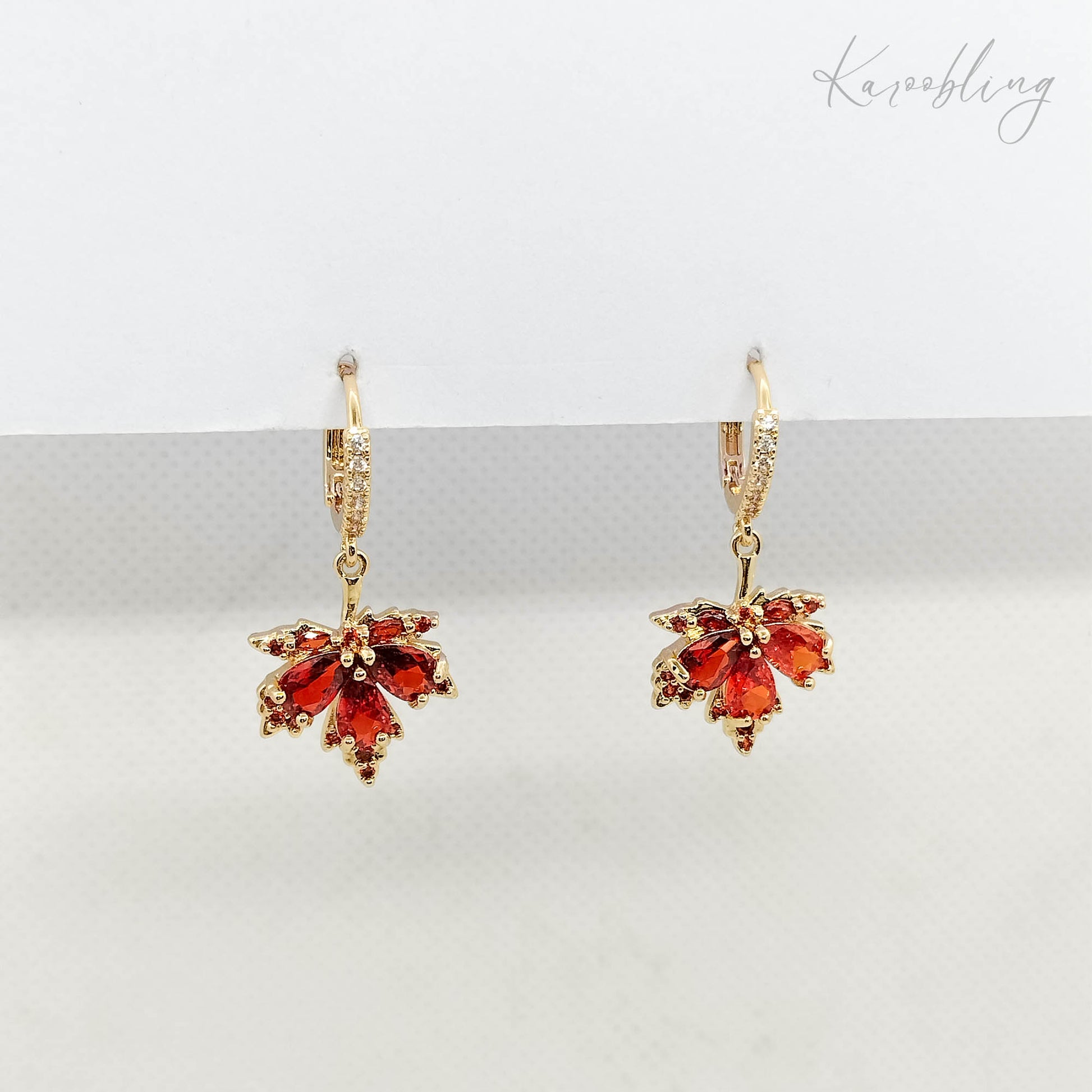 Autumn Leaves Huggie Earrings - close up