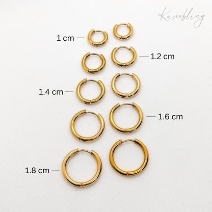 basic huggie hoop earring sizes gold plated (water & tarnish proof)