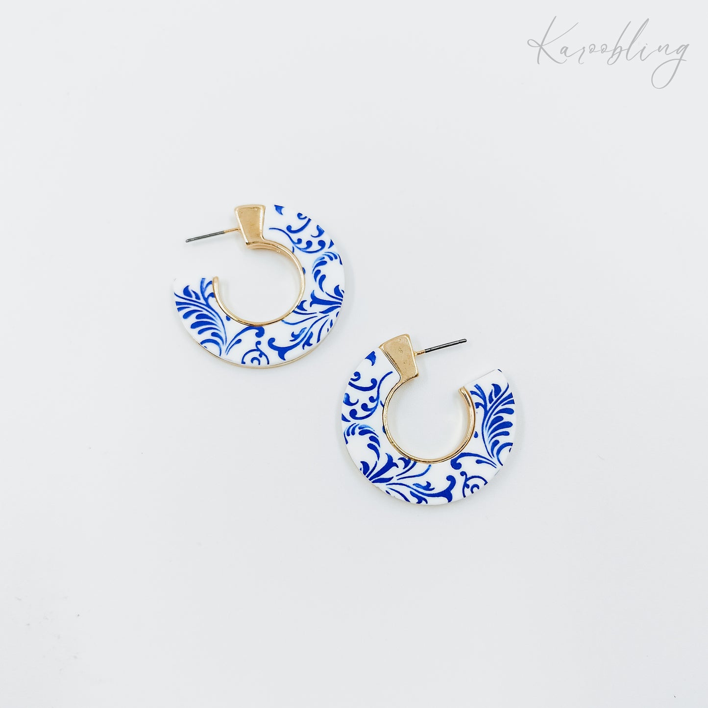 blue enamel gold plated hoop earrings