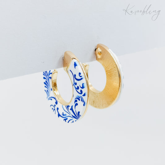 blue enamel hoop earrings gold plated