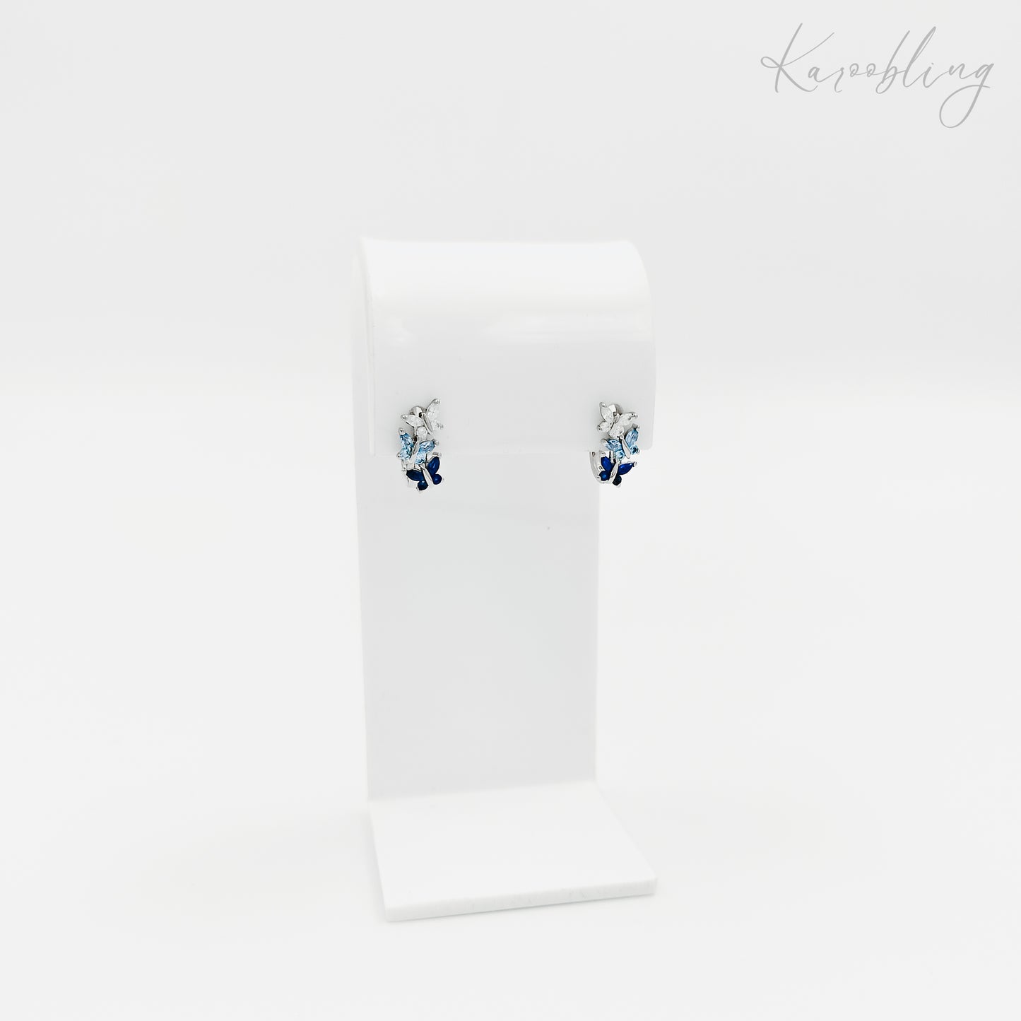 blue sterling silver butterfly french hoop earrings (hypoallergenic)