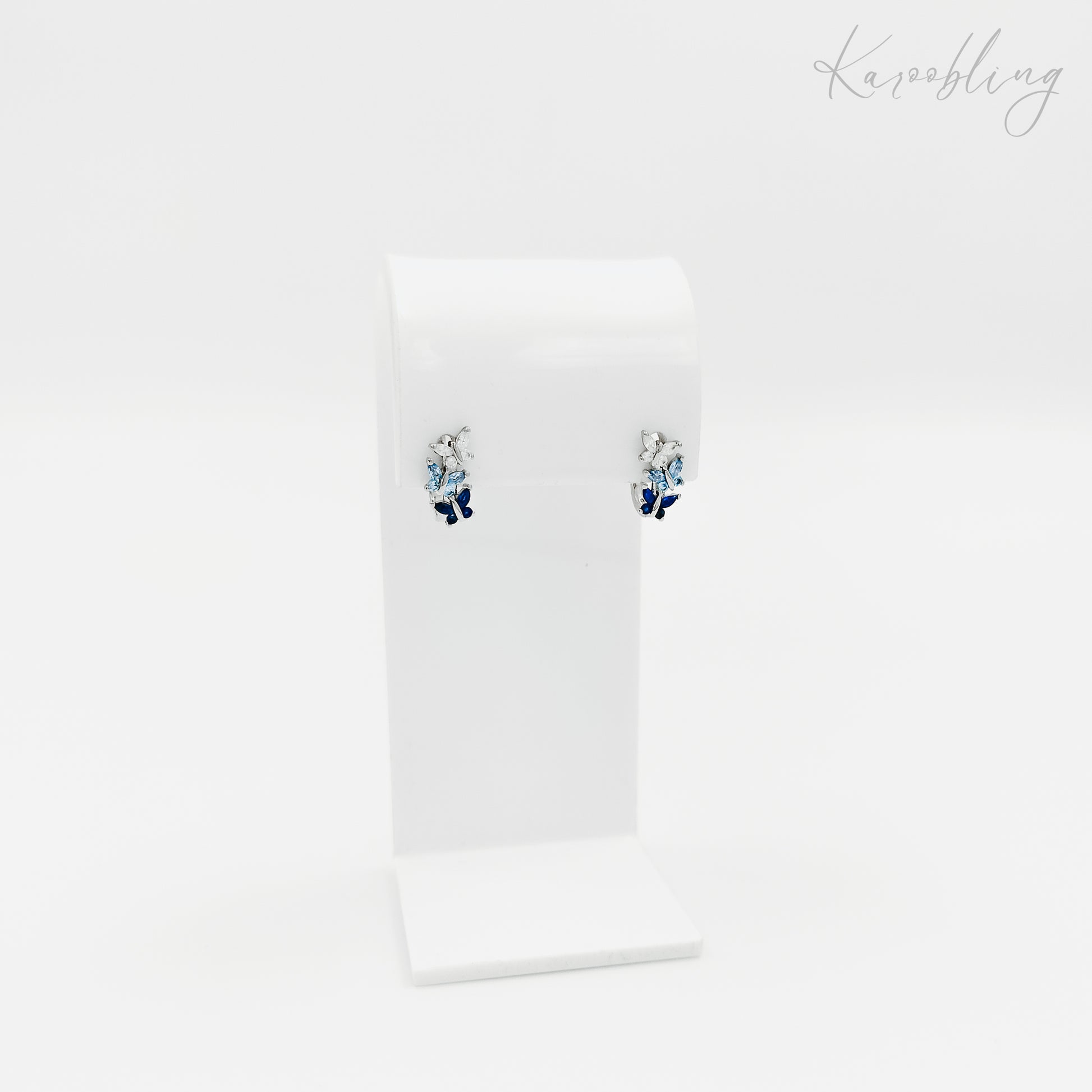 blue sterling silver butterfly french hoop earrings (hypoallergenic)