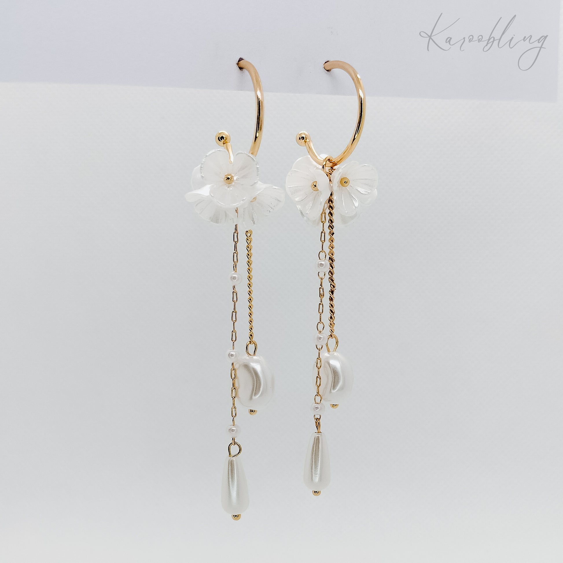 bridal gold pearl floral earrings