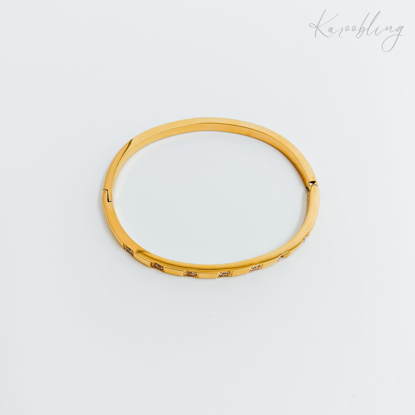 cz gold plated studded cuff bangle (water & tarnish proof)