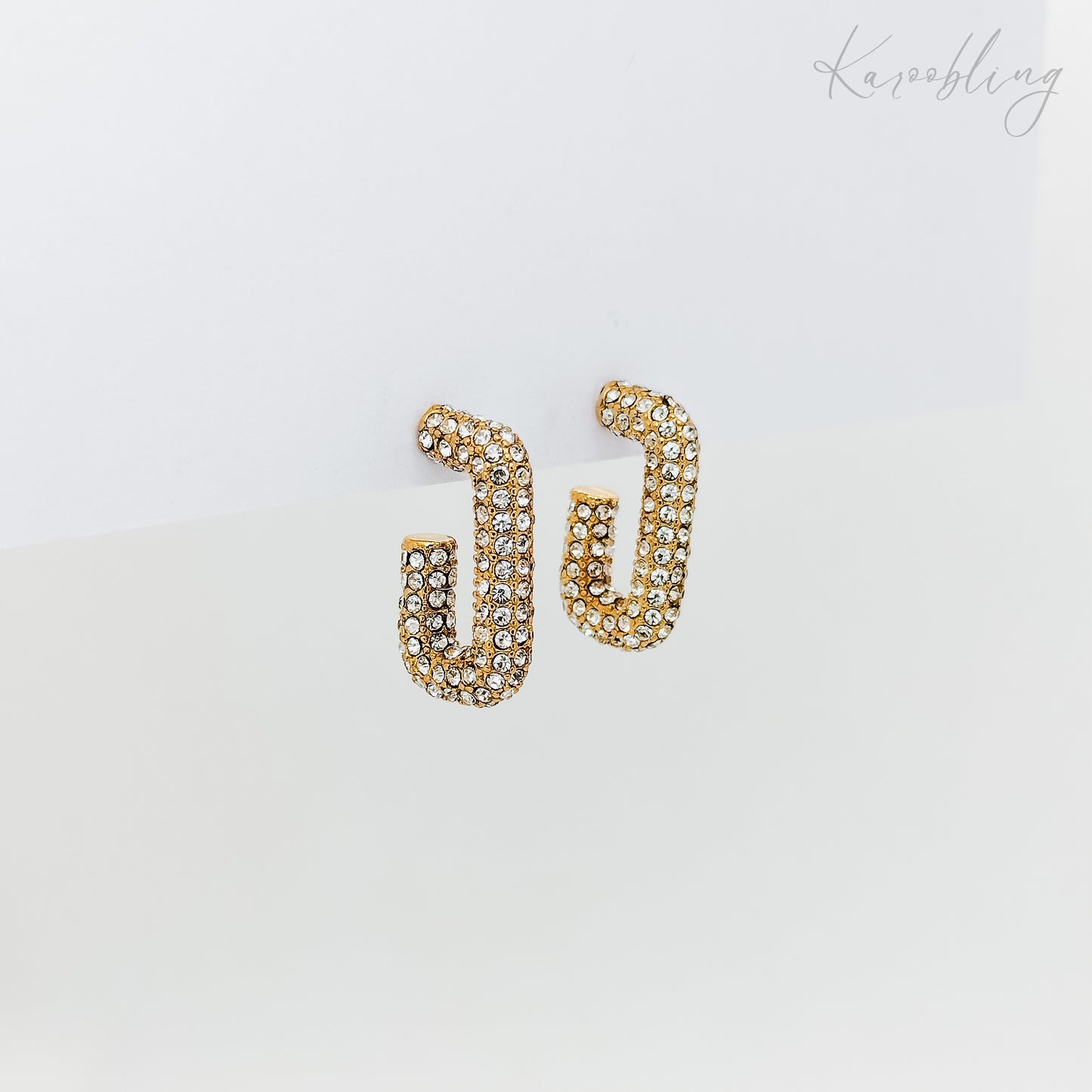 cz pave rectangular hoop earrings 18k gold plated (water & tarnish proof)