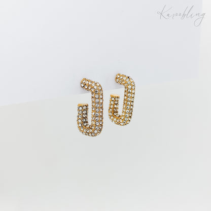 cz pave rectangular hoop earrings 18k gold plated (water & tarnish proof)