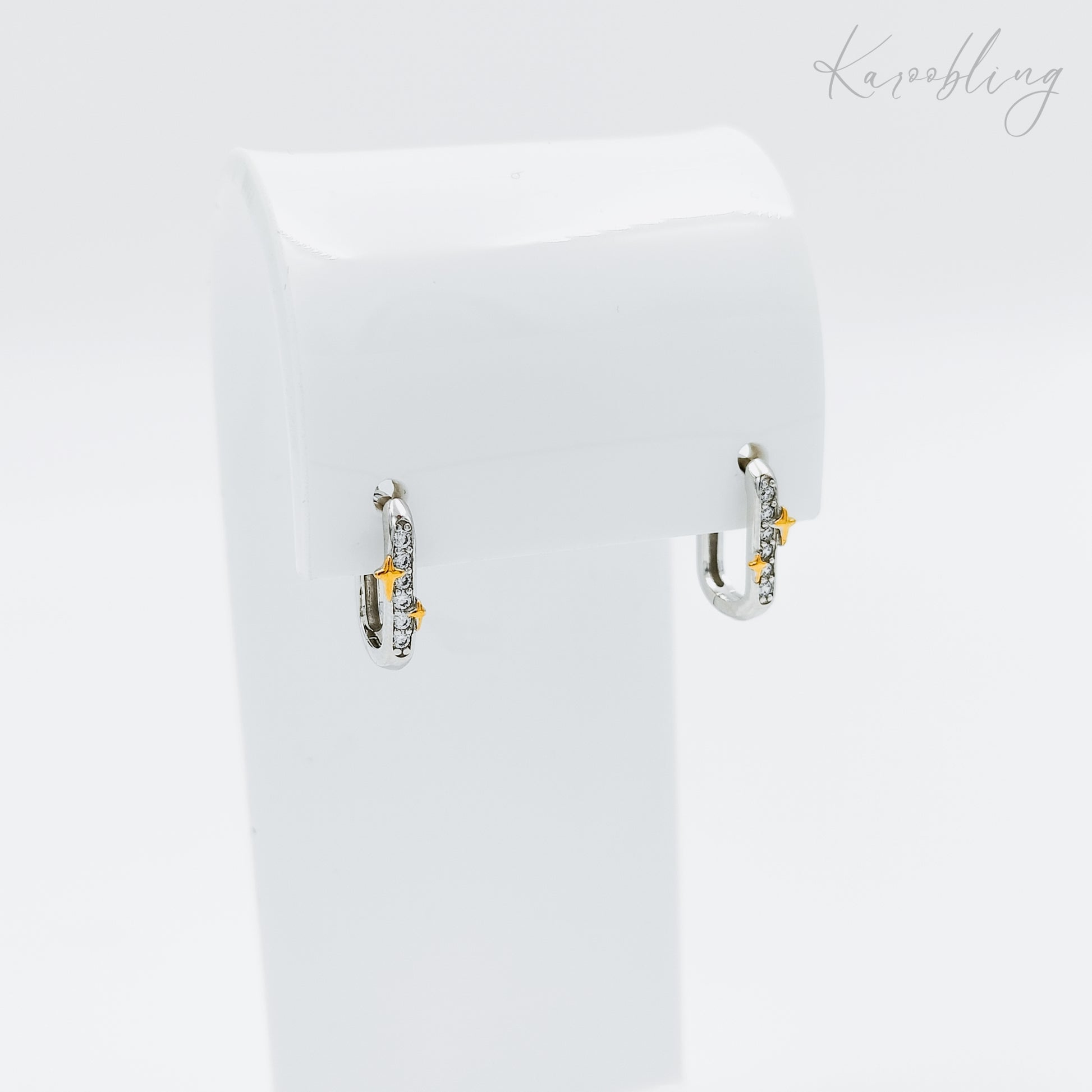 cubic zirconia sterling silver star huggie earrings (hypoallergenic)