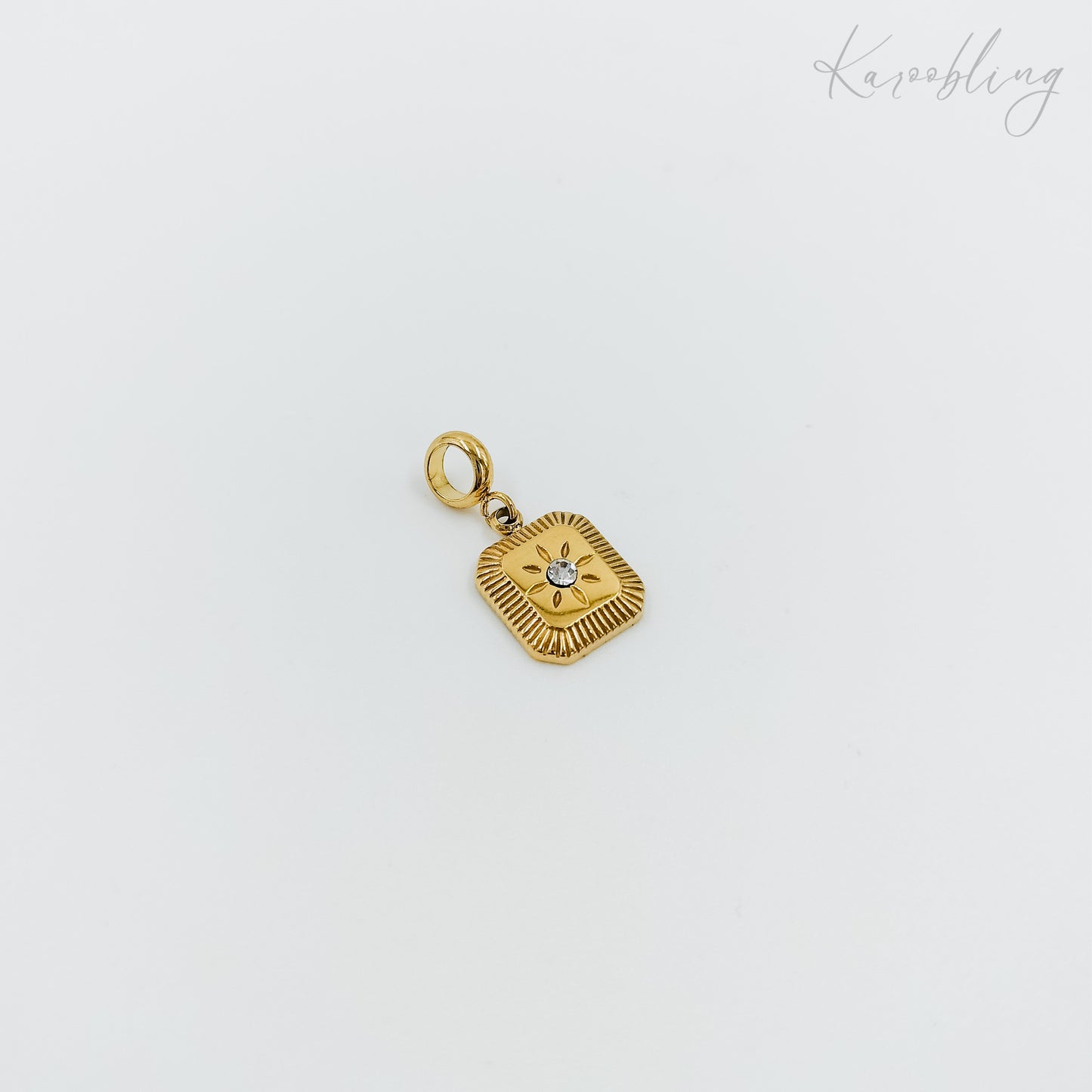 cz sunburst square charm gold plated (water & tarnish proof)