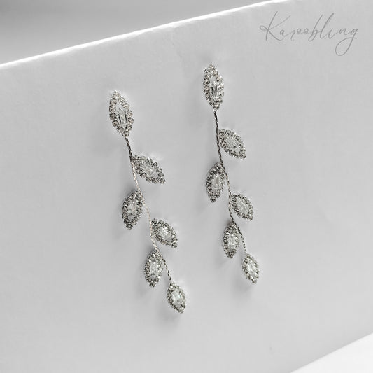 Cascading Leaf Statement Earrings - Silver
