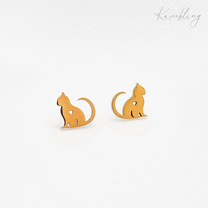 cat stud earrings gold-plated (water & tarnish proof)