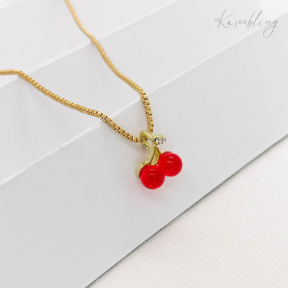 cherry pendant necklace gold plated