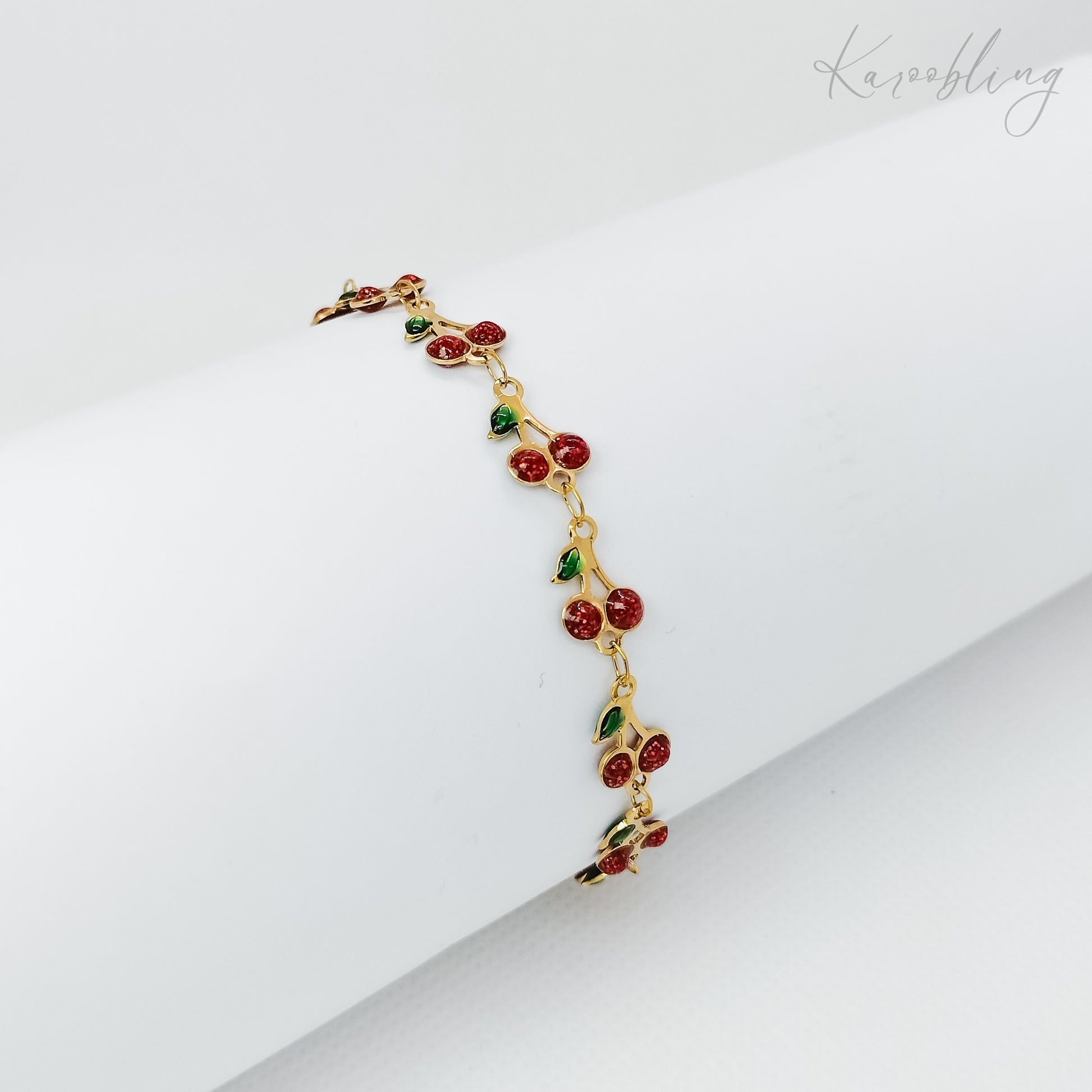 cherry charm bracelet 18k gold plated (water & tarnish proof)