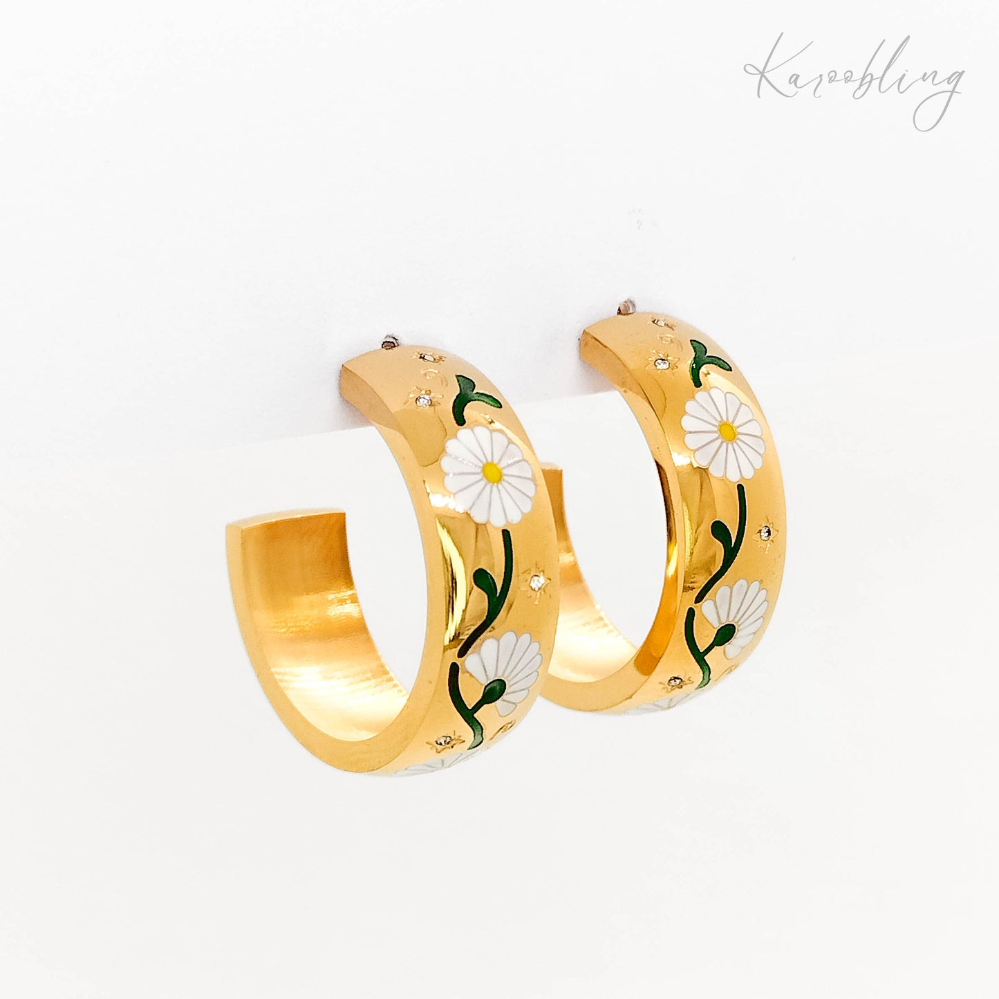 chunky daisy gold plated hoop earrings (water & tarnish proof)